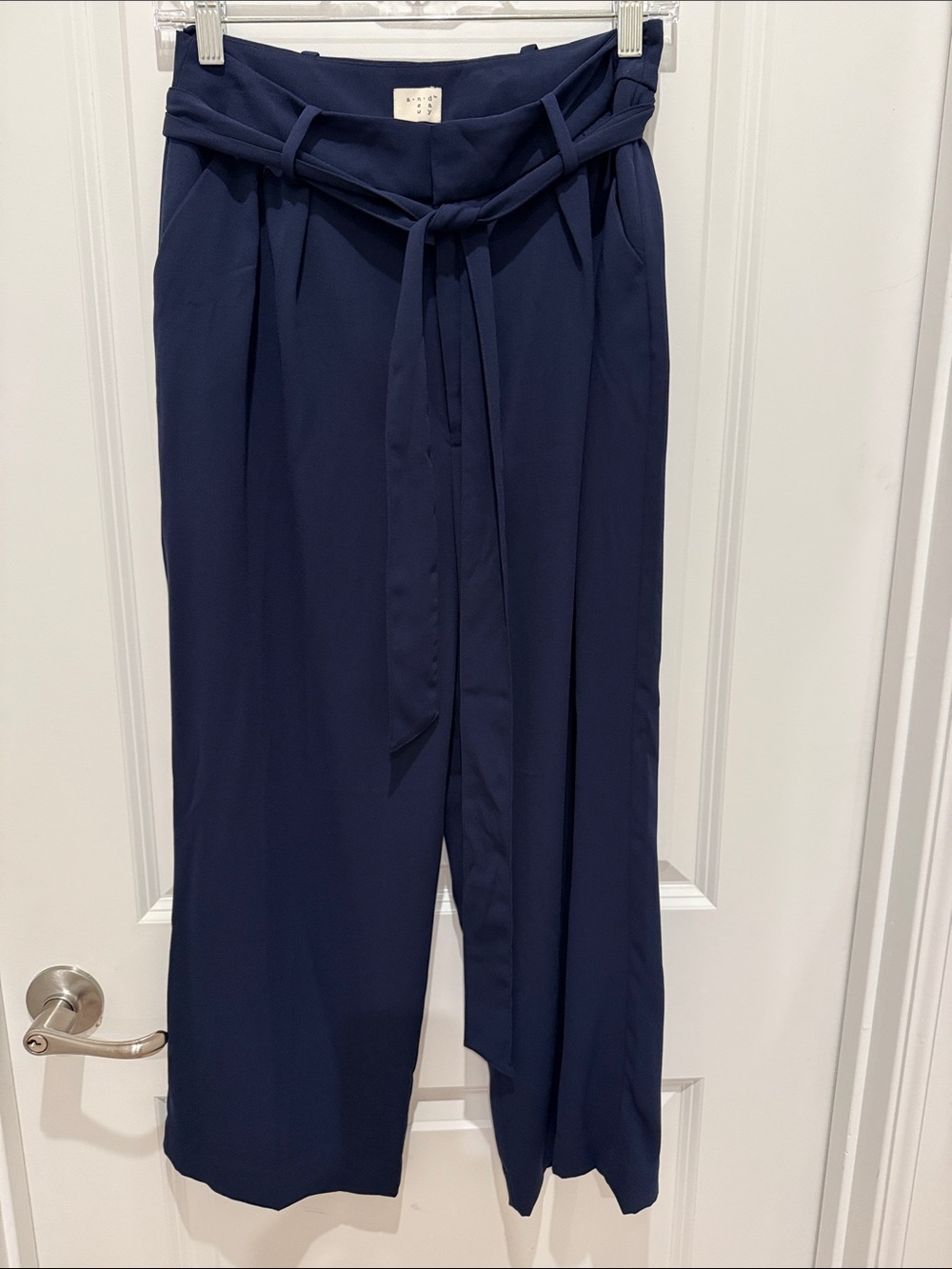 Women’s Navy Paperbag Waist Tie Pants